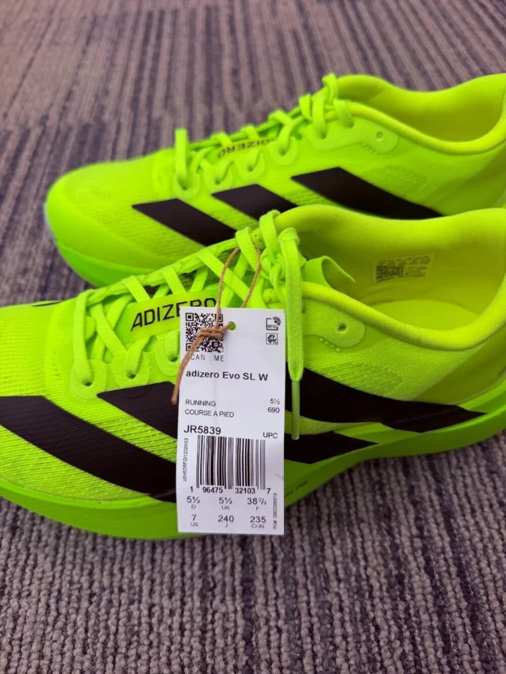 ✨ Adidas Adizero Evo SL - Women's 7 / Men's 5.5 - Neon Yellow / Black - NEW ✨